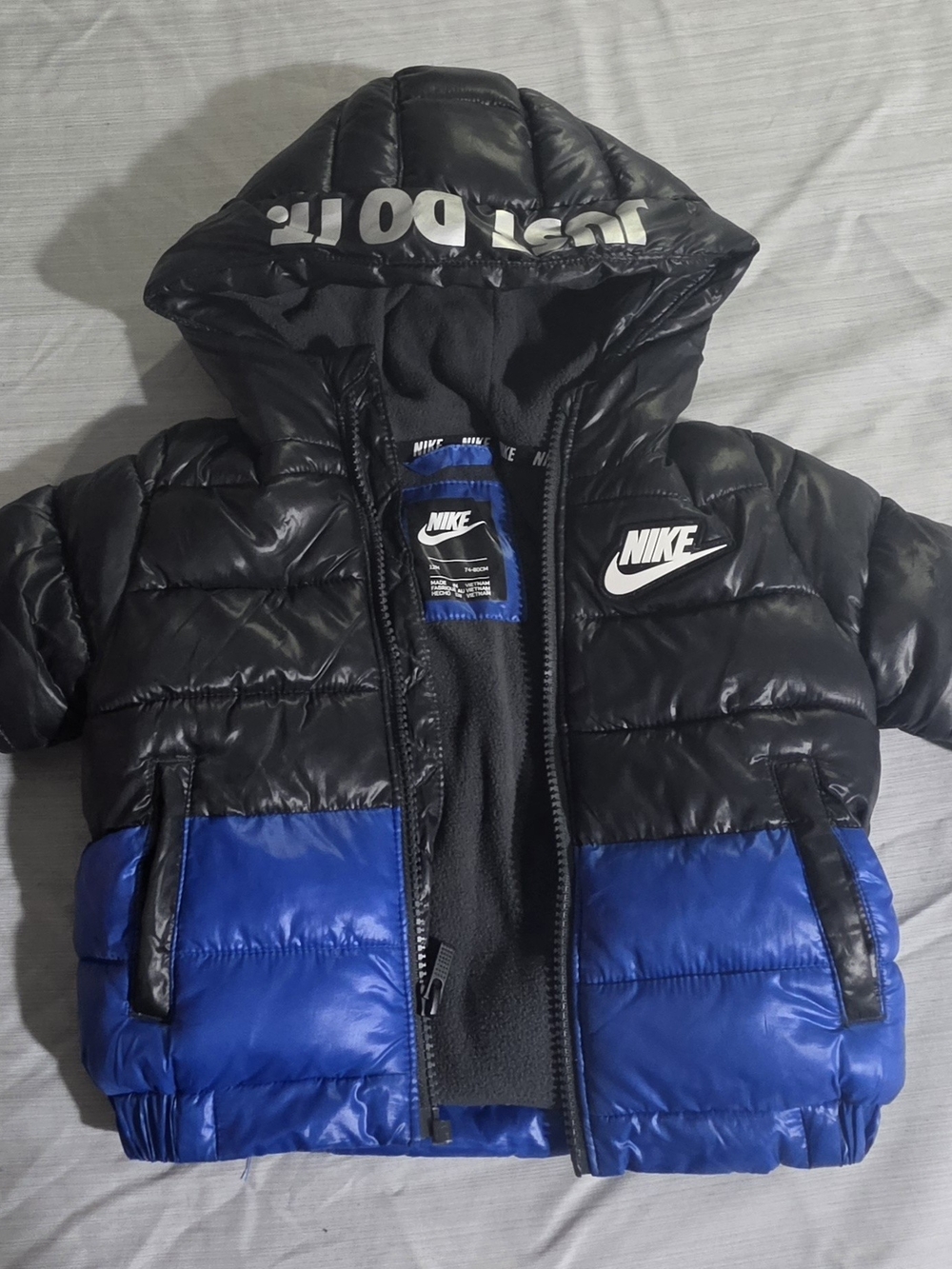 Nike Kids Black and Blue Hooded Puffer Jacket